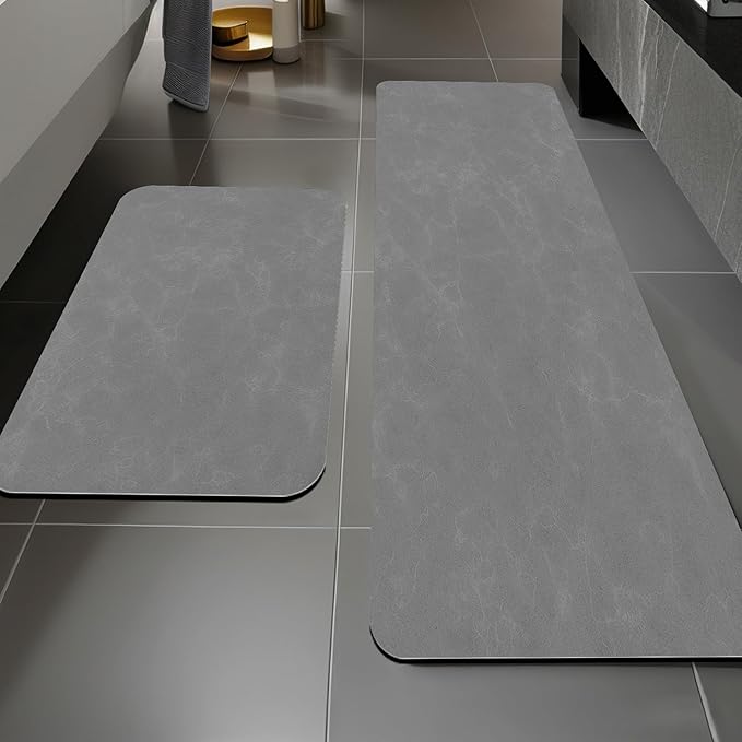 Dark grey bathroom mat set of 2, thin bathroom mat, non-slip bathroom mat, quick drying, absorbent rubber bathroom mat for bathroom floors, shower stalls