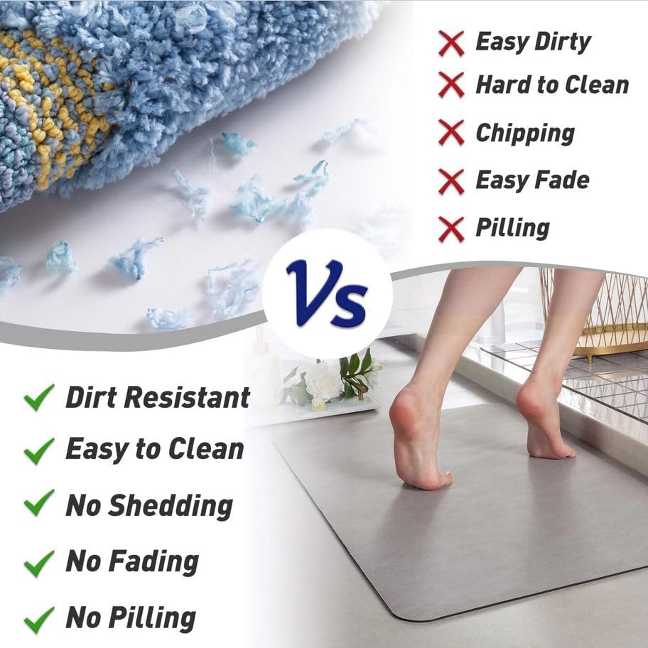 Bathroom Mat - Rubber Backed Non-Slip Thin Bathroom Rug for Under Doors - Quick Drying Absorbent Microsuede Surface Gray Bathroom Floor Mat - Shower Rug for Bathtubs and Showers Gray 16x24