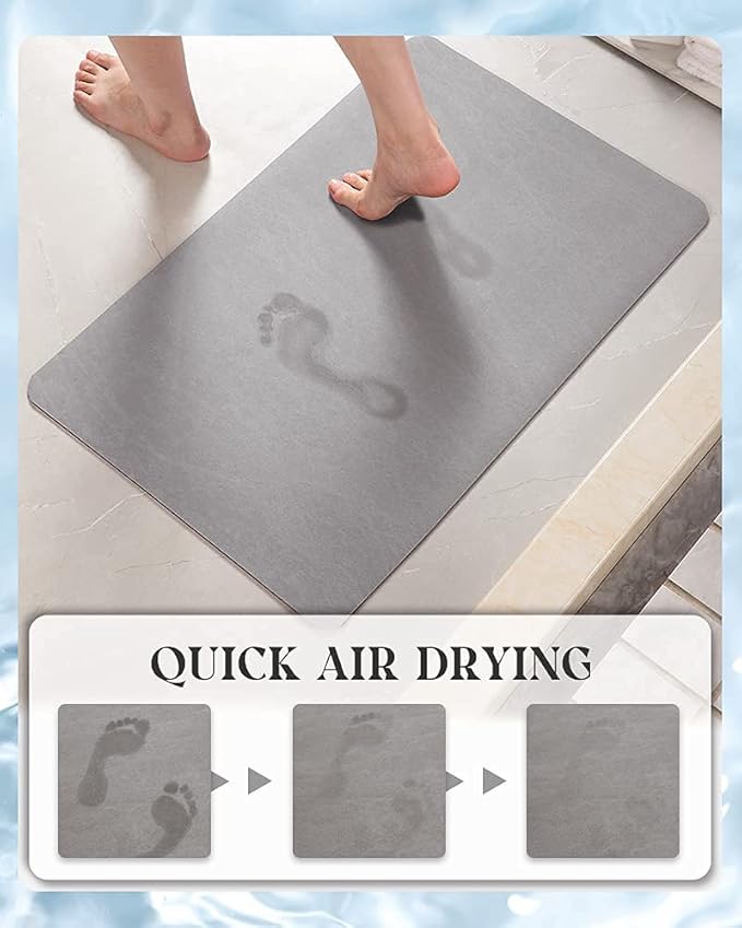 Bathroom Mat - Rubber Backed Non-Slip Thin Bathroom Rug for Under Doors - Quick Drying Absorbent Microsuede Surface Gray Bathroom Floor Mat - Shower Rug for Bathtubs and Showers Gray 16x24