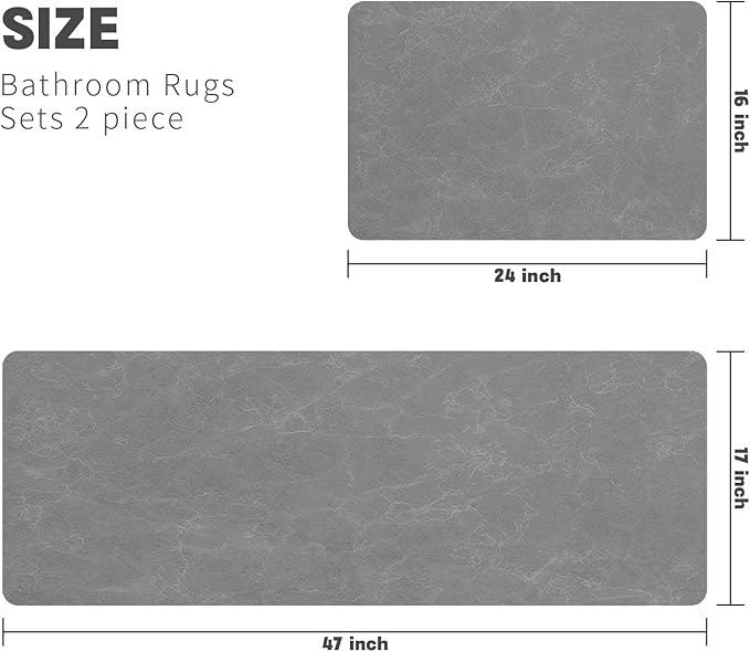 Dark grey bathroom mat set of 2, thin bathroom mat, non-slip bathroom mat, quick drying, absorbent rubber bathroom mat for bathroom floors, shower stalls