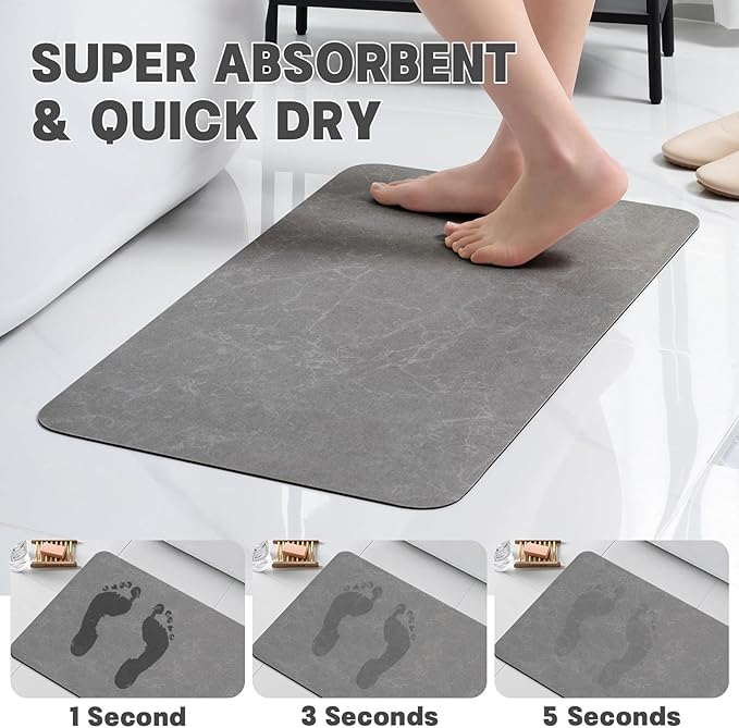 Dark grey bathroom mat set of 2, thin bathroom mat, non-slip bathroom mat, quick drying, absorbent rubber bathroom mat for bathroom floors, shower stalls