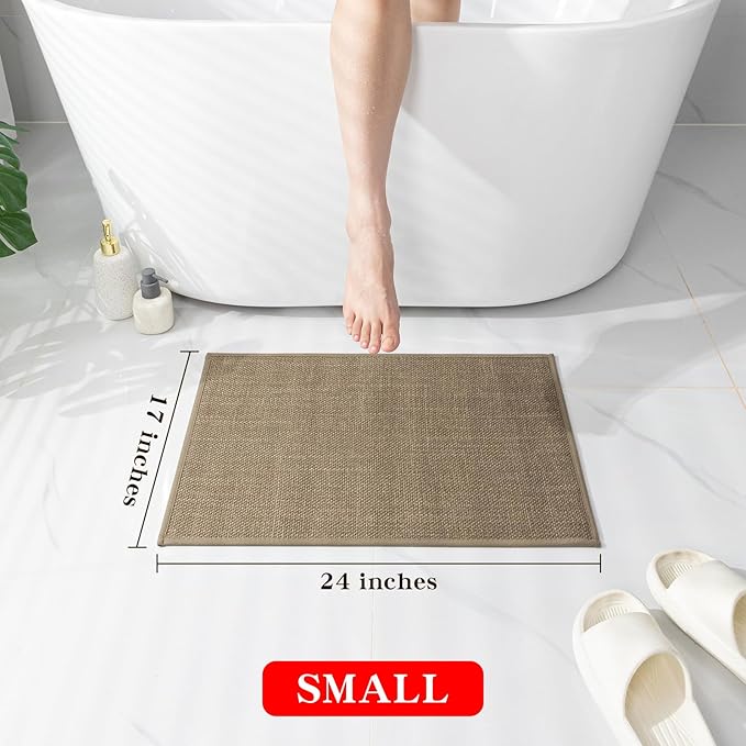 Bathroom Rug Mat 24x17, Ultra-Thin Non-Slip Bathroom Mat Small Quick-Drying Absorbent Bathroom Mat for Bathroom Floors, (Dark Beige, 24" x 17")