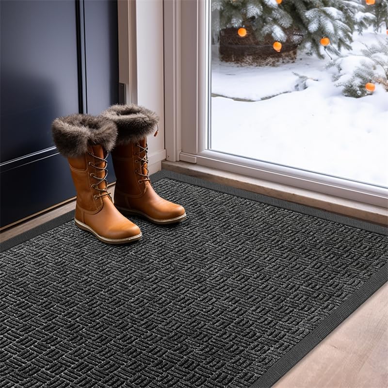 Gray Diamond - Patterned Entryway Door Mat, 29.5×17 Inches, Indoor Door Mat for Dirt Trapping &amp; Anti - Slip