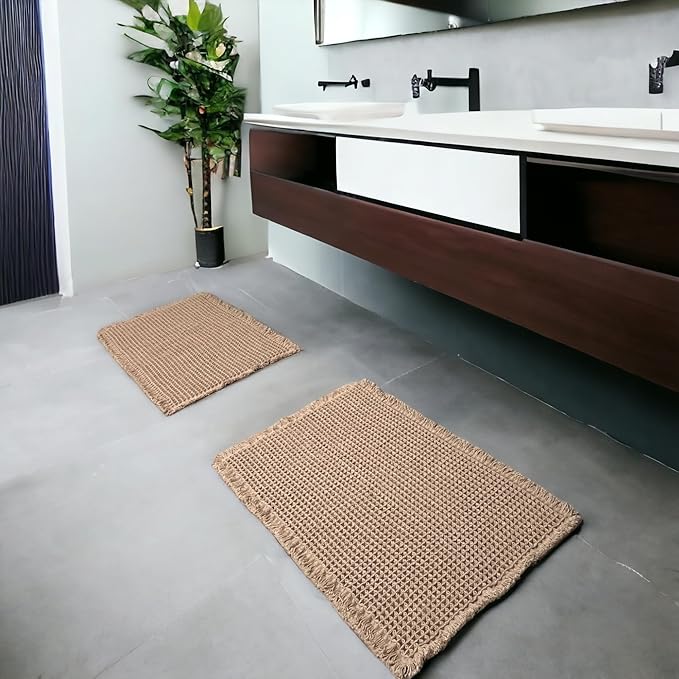 Waffle Bath Mat, Super Absorbent Non-Slip Bath Mats for Bathroom Floor, Machine Washable Bathroom Rugs with Tassels, Rubber Backed Bathroom Mats, Ultra Soft.(Brown, 24"X36")