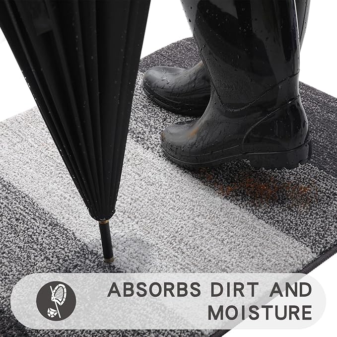 Indoor and outdoor doormat, 32x20 non-slip dust-absorbing doormat, low-profile washable interior entrance front mat, firm and soft entrance doormat for entry, gray