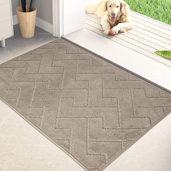 Doormat 24" x 35.5", Non-Slip Machine Washable Entryway Mat, Shoe Scraper, Dog Doormat, Super Absorbent Welcome Mat for Front and Back Doors, Muddy Wet Shoes and Paws, Taupe