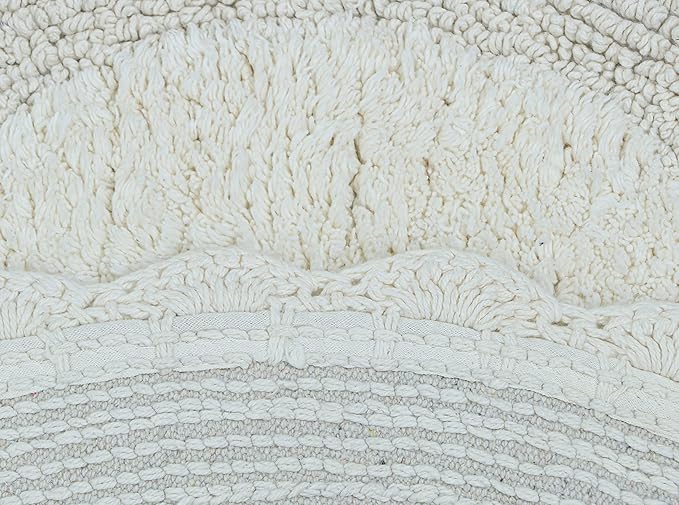 Bathroom Rug 36 Inch Round Cotton Absorbent Floor Mat Non-Slip Bathroom Mat Linen Crochet Rug for Spa, Shower, Kitchen, Living Room, Warm and Soft, Machine Washable - Ivory