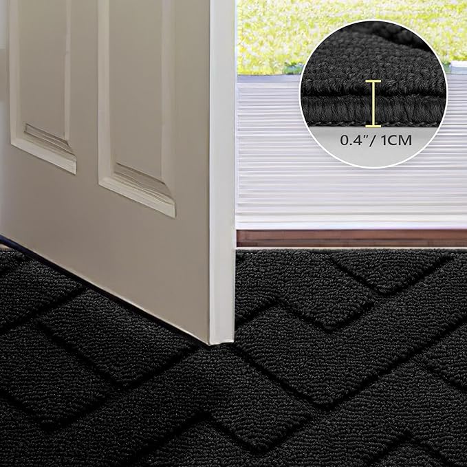 Indoor Doormat, Front and Back Doormat TPR Backing Non-Slip Mat 20" x 31.5" Water Absorbent and Dust Resistant Entrance Doormat Suitable for Interior Entry Floors Washable Low Profile (Black)