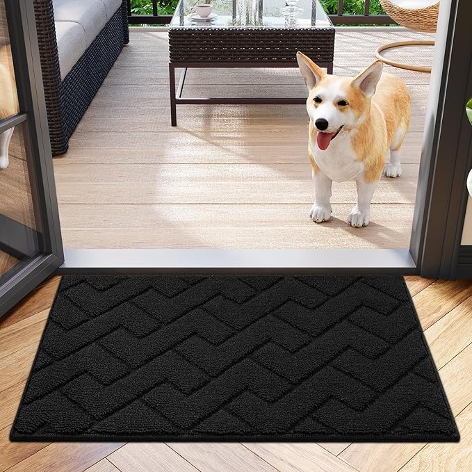 Indoor Doormat, Front and Back Doormat TPR Backing Non-Slip Mat 20" x 31.5" Water Absorbent and Dust Resistant Entrance Doormat Suitable for Interior Entry Floors Washable Low Profile (Black)