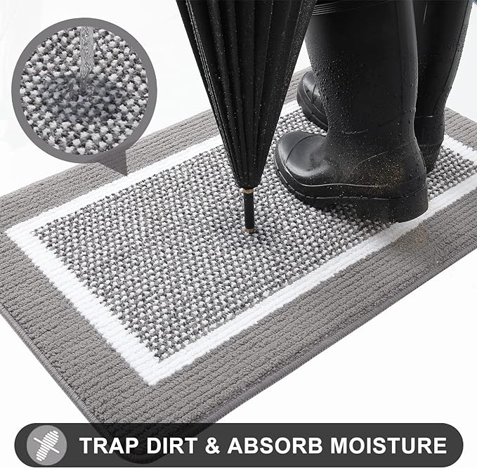 Indoor Doormat, Non-Slip Absorbent Dust-Resistant Entryway Mat, Strong Low Profile Indoor Mat, Washable Entryway Front Doormat, 32" x 20", Gray