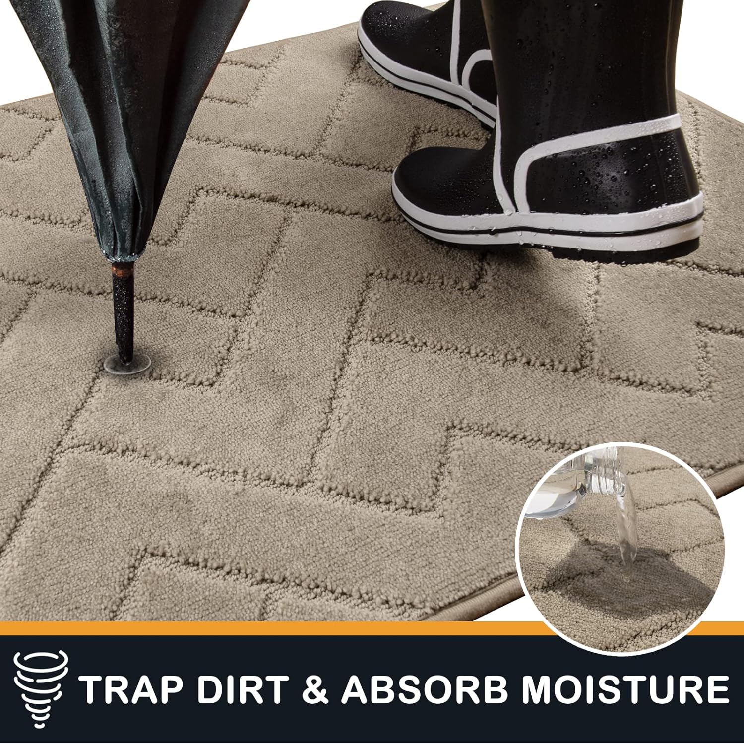 Doormat 24" x 35.5", Non-Slip Machine Washable Entryway Mat, Shoe Scraper, Dog Doormat, Super Absorbent Welcome Mat for Front and Back Doors, Muddy Wet Shoes and Paws, Taupe