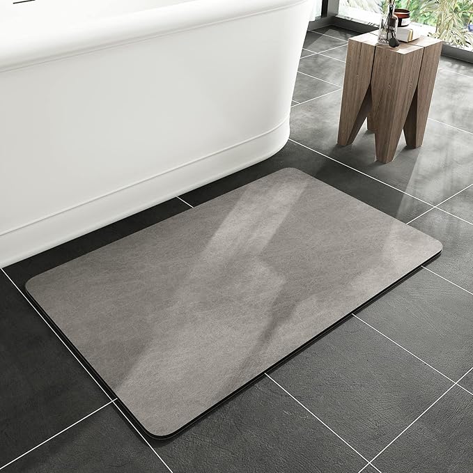 Bathroom Mat - Rubber Backed Non-Slip Thin Bathroom Rug for Under Doors - Quick Drying Absorbent Microsuede Surface Gray Bathroom Floor Mat - Shower Rug for Bathtubs and Showers Gray 16x24
