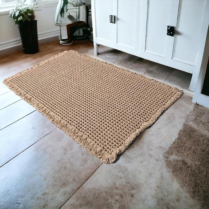 Waffle Bath Mat, Super Absorbent Non-Slip Bath Mats for Bathroom Floor, Machine Washable Bathroom Rugs with Tassels, Rubber Backed Bathroom Mats, Ultra Soft.(Brown, 24"X36")