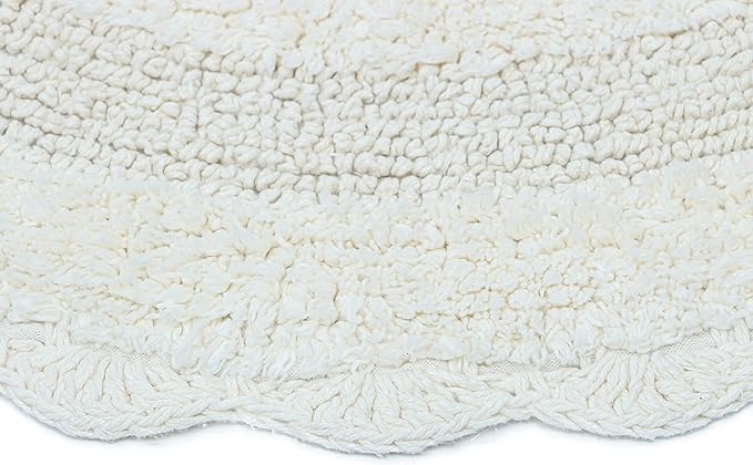 Bathroom Rug 36 Inch Round Cotton Absorbent Floor Mat Non-Slip Bathroom Mat Linen Crochet Rug for Spa, Shower, Kitchen, Living Room, Warm and Soft, Machine Washable - Ivory