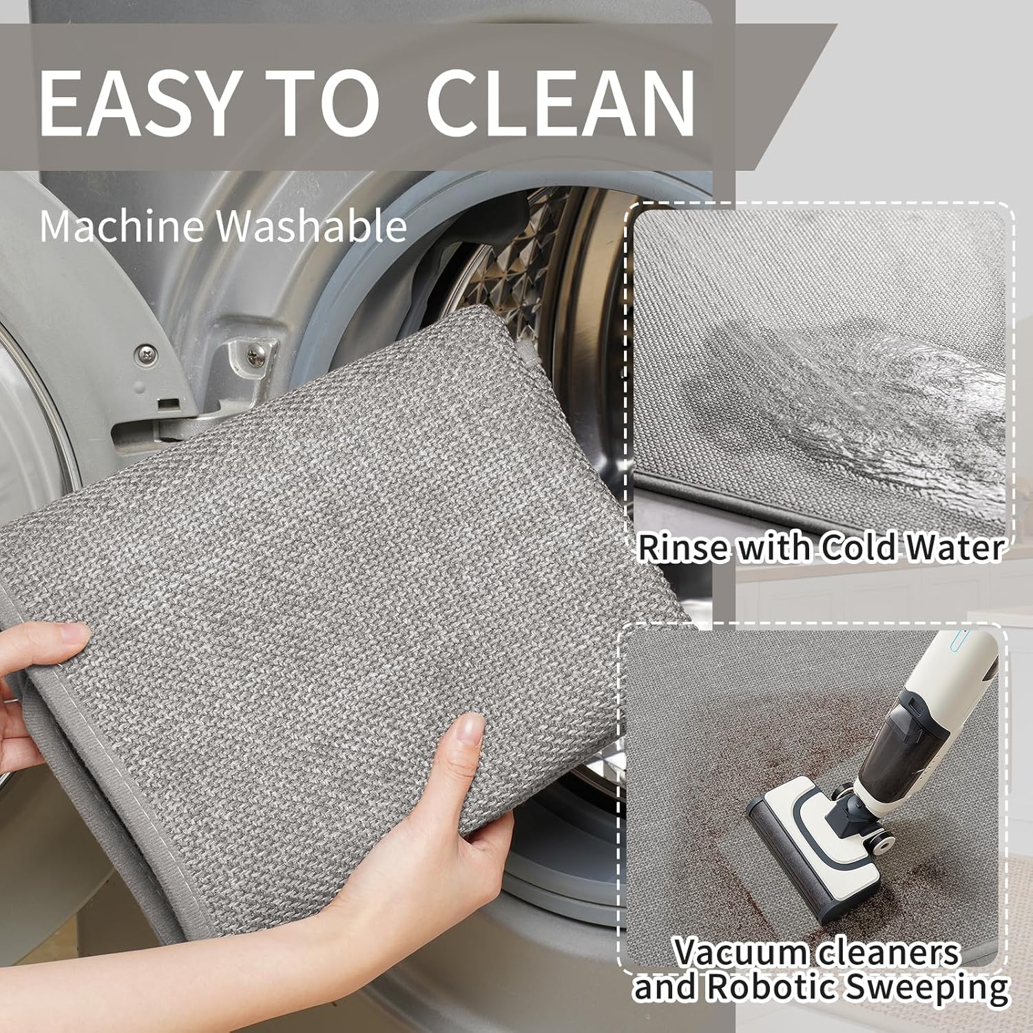 Water Absorbent Runner Rugs for Kitchen, Kitchen Mat in Front of Sink, Oil Absorbent Kitchen Mats for Floor,Non-Slip Kitchen Rugs,Durable Kitchen Mats，17x30 Gray Kitchen Rugs