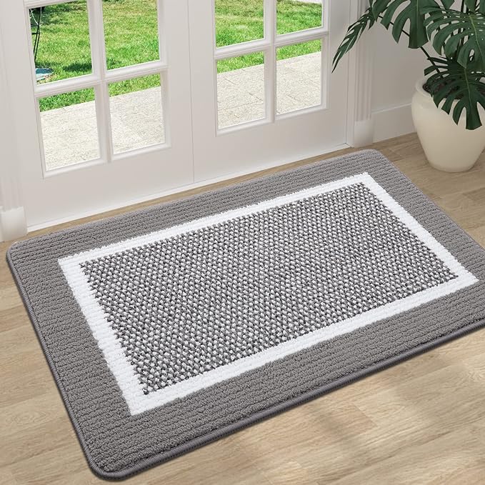 Indoor Doormat, Non-Slip Absorbent Dust-Resistant Entryway Mat, Strong Low Profile Indoor Mat, Washable Entryway Front Doormat, 32" x 20", Gray