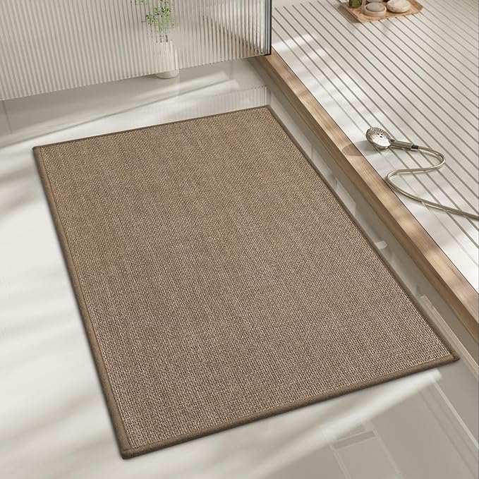Bathroom Rug Mat 24x17, Ultra-Thin Non-Slip Bathroom Mat Small Quick-Drying Absorbent Bathroom Mat for Bathroom Floors, (Dark Beige, 24" x 17")
