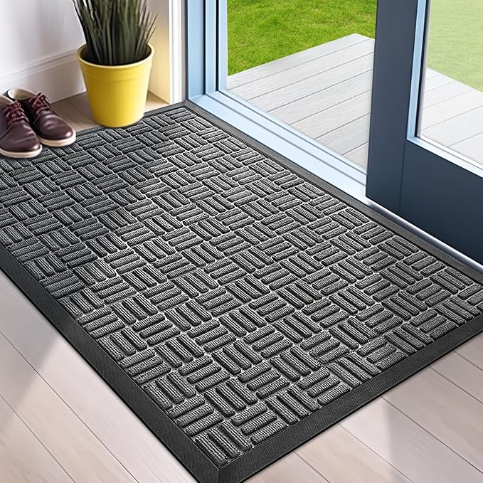 Gray Diamond - Patterned Entryway Door Mat, 29.5×17 Inches, Indoor Door Mat for Dirt Trapping &amp; Anti - Slip