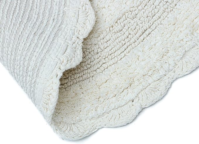 Bathroom Rug 36 Inch Round Cotton Absorbent Floor Mat Non-Slip Bathroom Mat Linen Crochet Rug for Spa, Shower, Kitchen, Living Room, Warm and Soft, Machine Washable - Ivory