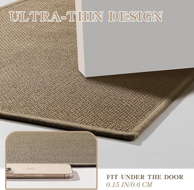 Bathroom Rug Mat 24x17, Ultra-Thin Non-Slip Bathroom Mat Small Quick-Drying Absorbent Bathroom Mat for Bathroom Floors, (Dark Beige, 24" x 17")