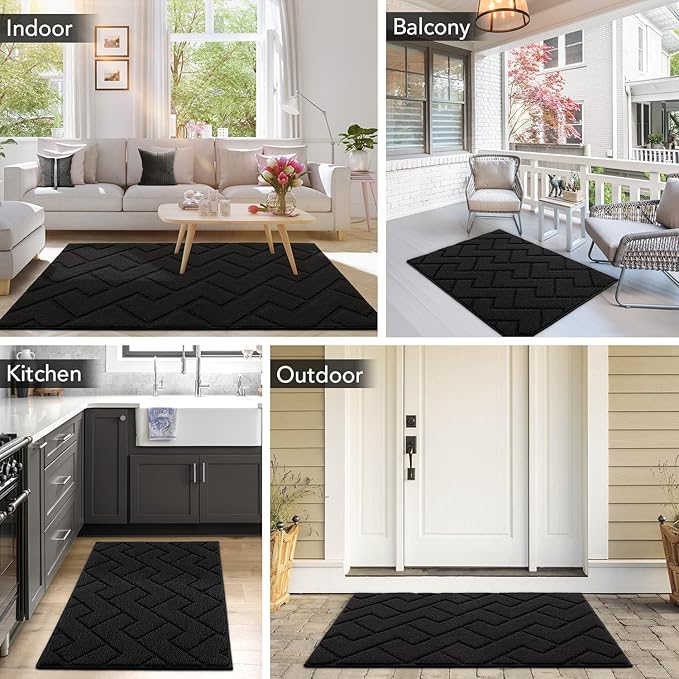 Indoor Doormat, Front and Back Doormat TPR Backing Non-Slip Mat 20" x 31.5" Water Absorbent and Dust Resistant Entrance Doormat Suitable for Interior Entry Floors Washable Low Profile (Black)