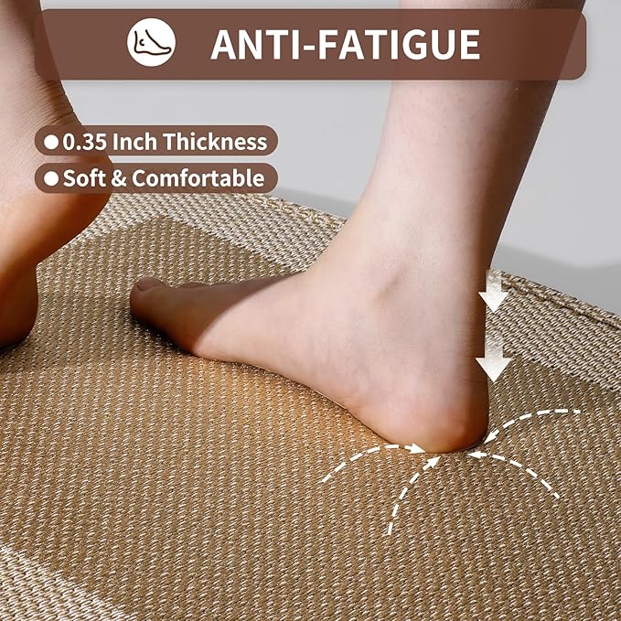 Anti Fatigue Kitchen Mats for Floor, Super Absorbent Kitchen Rugs Non Slip Washable, Soft Linen Braided Kitchen Runner Rug, Standing Mat Kitchen Sink Mat, Easy to Clean, Brown 17x30