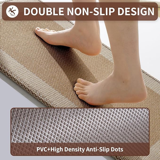 Anti Fatigue Kitchen Mats for Floor, Super Absorbent Kitchen Rugs Non Slip Washable, Soft Linen Braided Kitchen Runner Rug, Standing Mat Kitchen Sink Mat, Easy to Clean, Brown 17x30