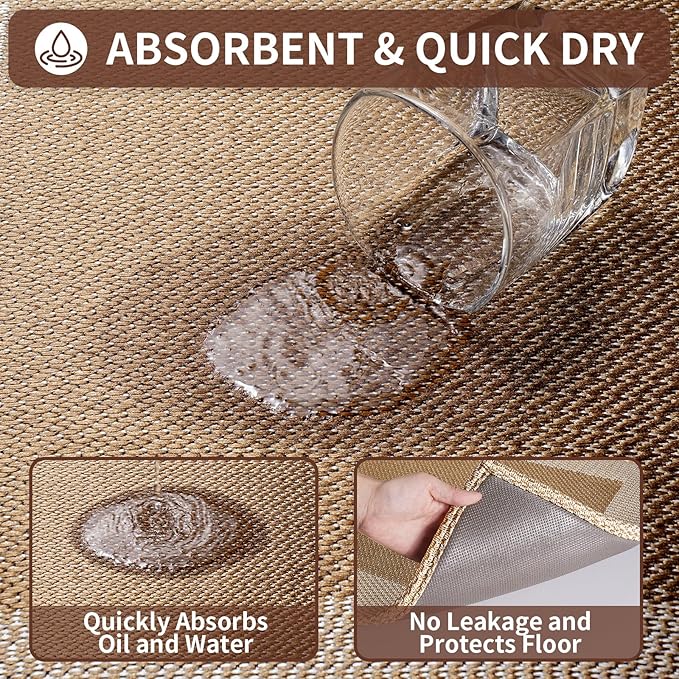 Anti Fatigue Kitchen Mats for Floor, Super Absorbent Kitchen Rugs Non Slip Washable, Soft Linen Braided Kitchen Runner Rug, Standing Mat Kitchen Sink Mat, Easy to Clean, Brown 17x30