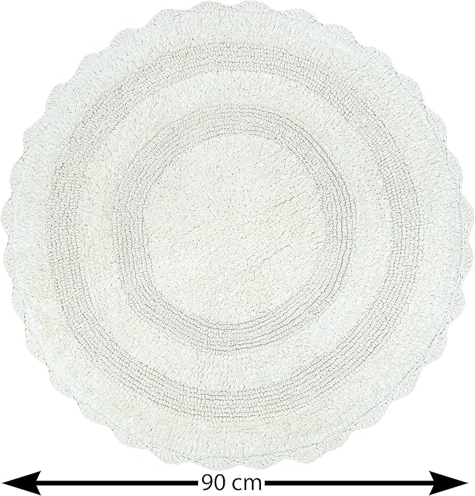 Bathroom Rug 36 Inch Round Cotton Absorbent Floor Mat Non-Slip Bathroom Mat Linen Crochet Rug for Spa, Shower, Kitchen, Living Room, Warm and Soft, Machine Washable - Ivory