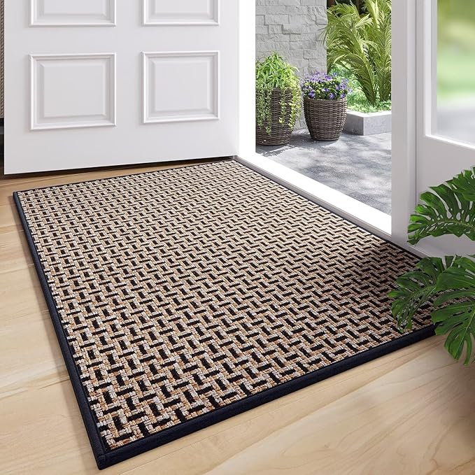 Door Mat Entrance 24x35, Dirt Resistant and Absorbent, Non-Slip Rubber Backing Floor Mats, Easy Clean Low-Profile Doormat for Entryway, Front Door, Inside Entrance, Black