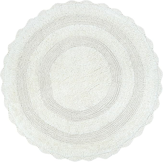 Bathroom Rug 36 Inch Round Cotton Absorbent Floor Mat Non-Slip Bathroom Mat Linen Crochet Rug for Spa, Shower, Kitchen, Living Room, Warm and Soft, Machine Washable - Ivory