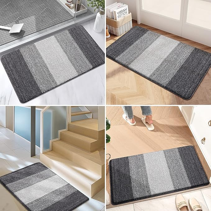 Indoor and outdoor doormat, 32x20 non-slip dust-absorbing doormat, low-profile washable interior entrance front mat, firm and soft entrance doormat for entry, gray